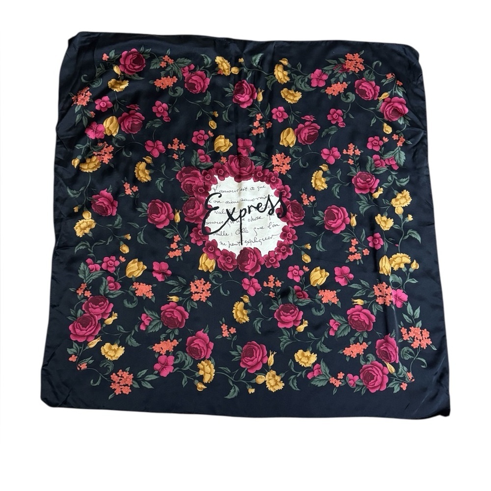 Express silk scarf with floral print Large Square size - Approximately 33” x 33”